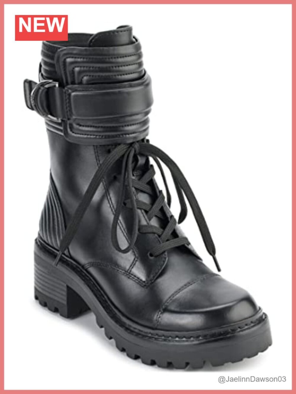 Leather Combat Ankle Boots with Quilted Overlay, Lug Sole